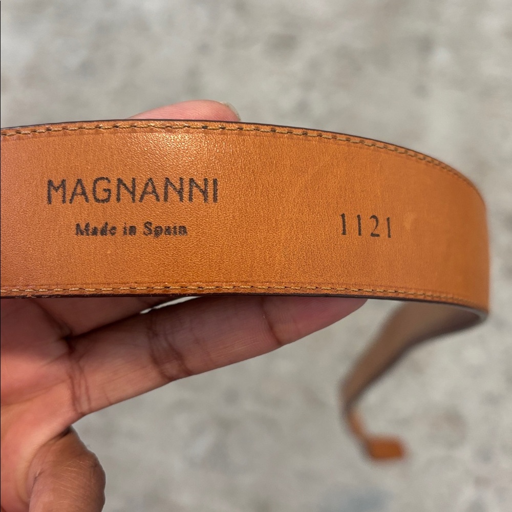 Magnanni Cognac Brown Leather Silver Buckle Mens Belt 1121 34 - Picture 4 of 9